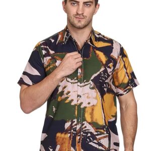 Men's Abstract Print Button Down Shirt, Half Sleeve, Casual Fit, Rayon Fabric, Summer Wear